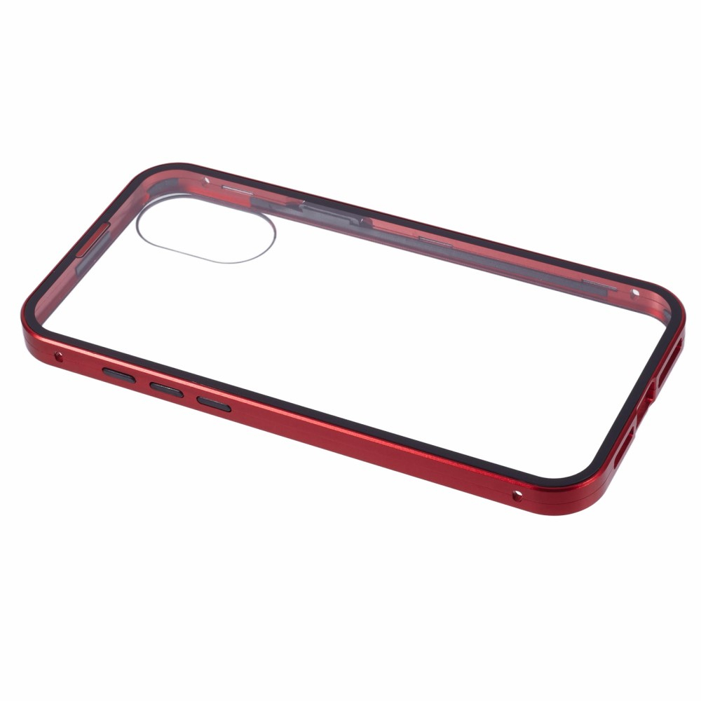 iPhone 16 Magnetische Alu Schutzhülle mit Panzer Glas Backcover   Displayschutz (Magnet-Technologie) - Rot