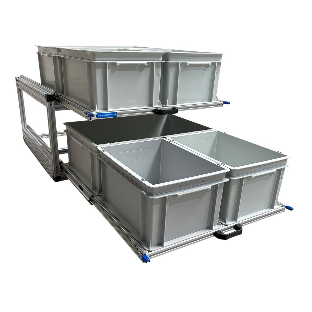 Aluminium dubbel schuifframe met 6 open bakken - 80x60 cm