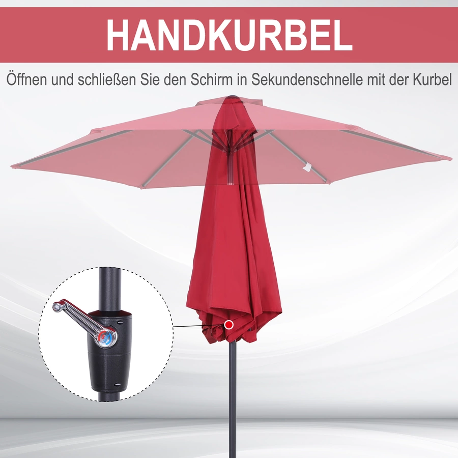 Outsunny Sonnenschirm mit Handkurbel weinrot