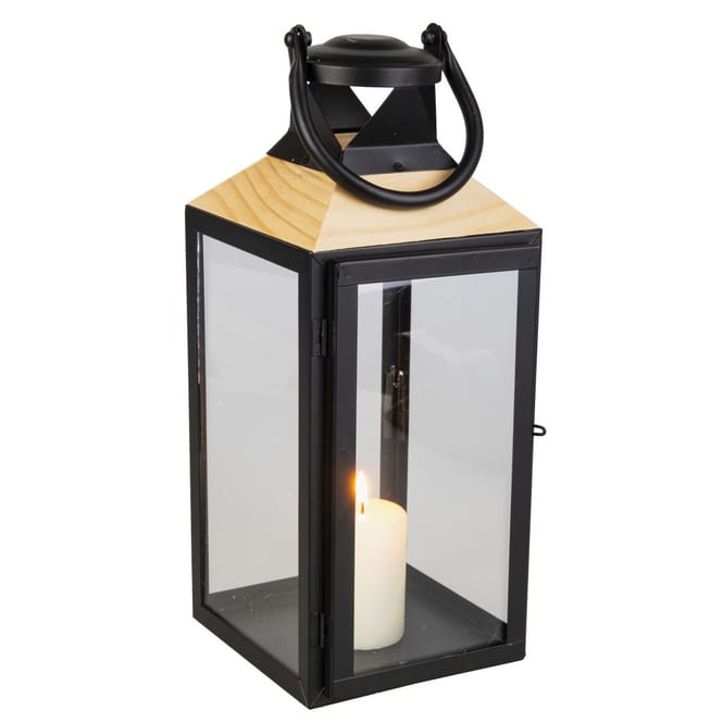 Laterne quadratisch - klein - schwarz/braun - ca. 14 x 14 x 45 cm