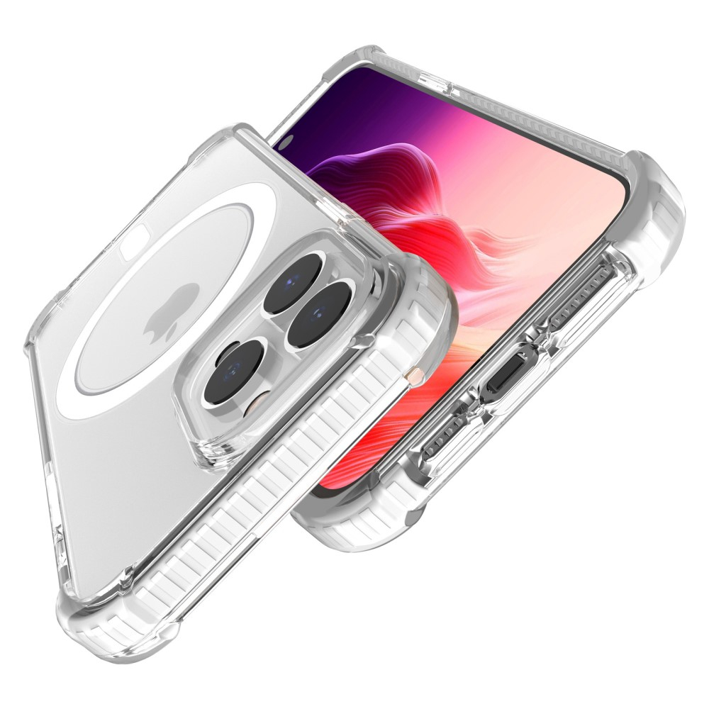 iPhone 15 Pro MagSafe Hybrid Hülle TPU Bumper Acryl Rückseite Air Cushion Fallschutz - Weiss / Transparent