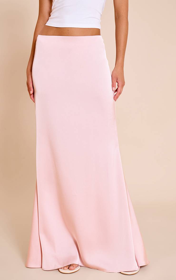 Rose Jupe Longue Fluide En Satin