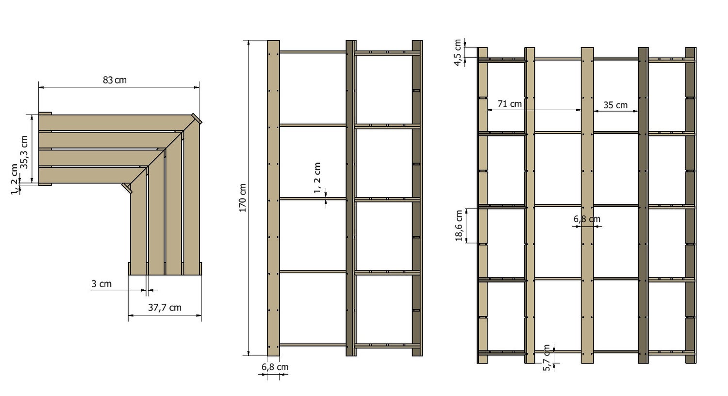PROREGAL Hoekplank Pinepeak HxBxD 170 x 85 x 38 cm 5 Planken 1,2 cm Dik Dennenhout Bruin