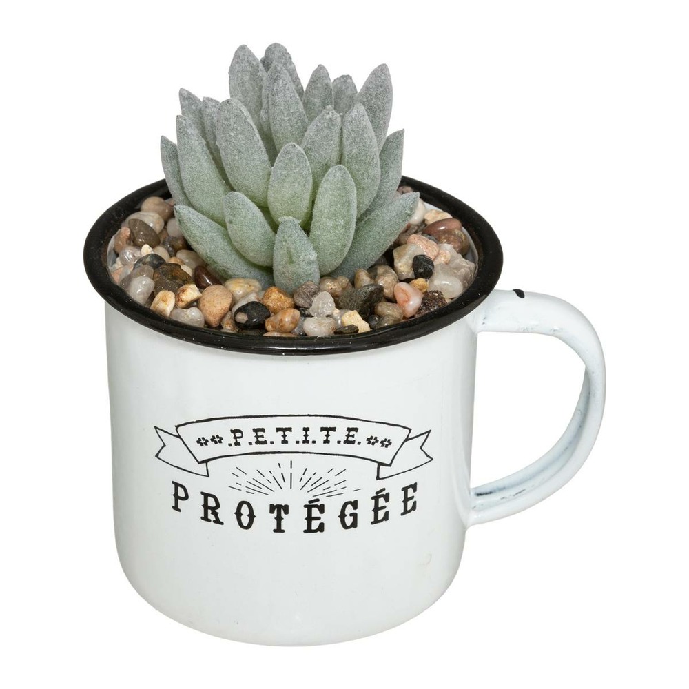 Plante artificielle dans un mug en métal h 10.5 cm