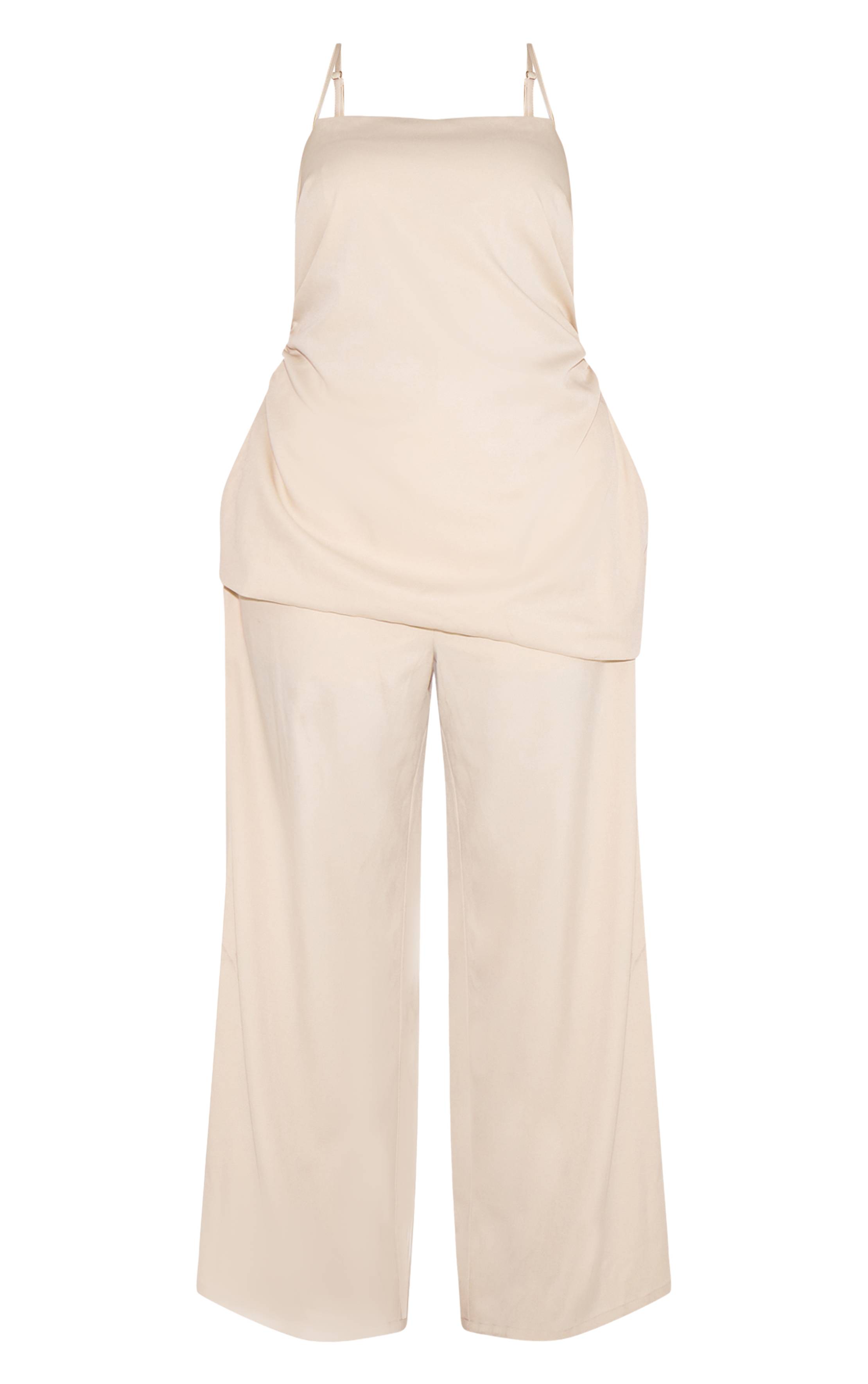 Huître Combinaison Grande Taille Jambe Droite Avec Superposition Froncée Au Corsage En Tissu Tissé