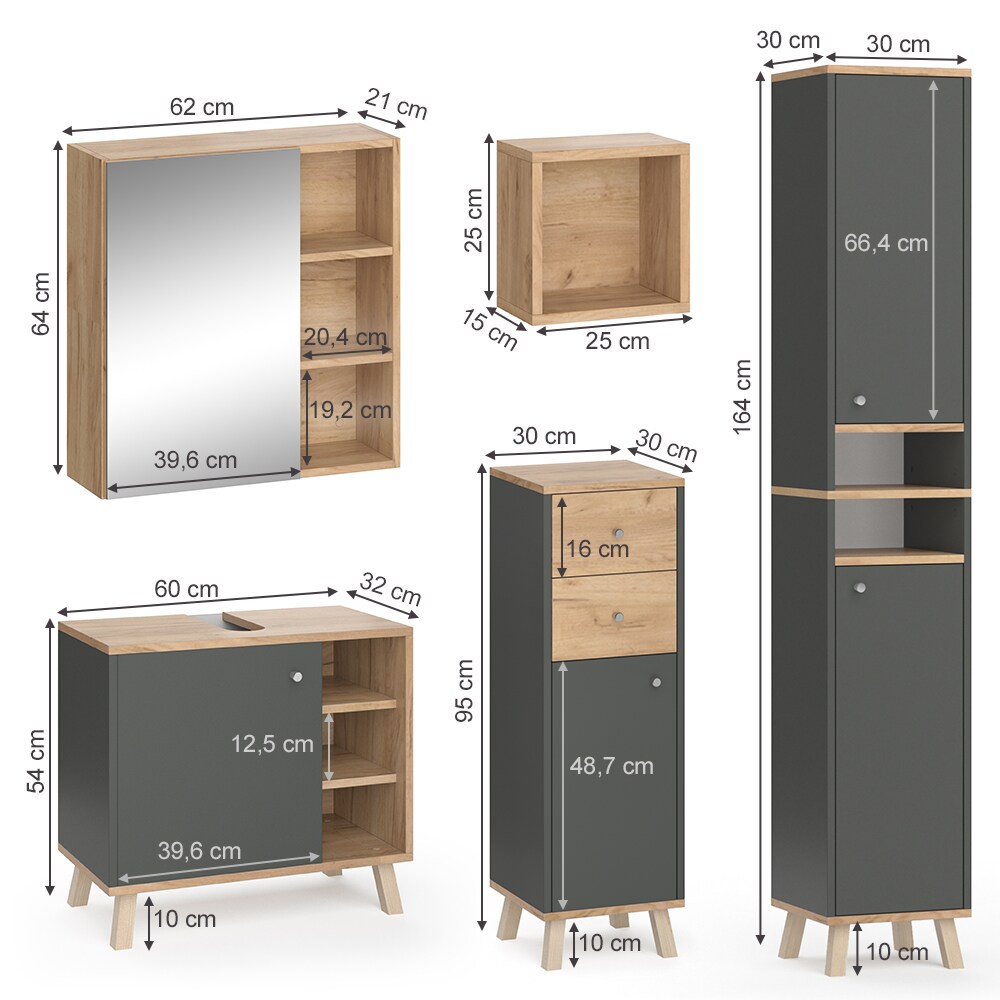 Vicco Badmöbelset Midischrank Hochschrank Unterschrank Spiegelschrank Senyo G/A