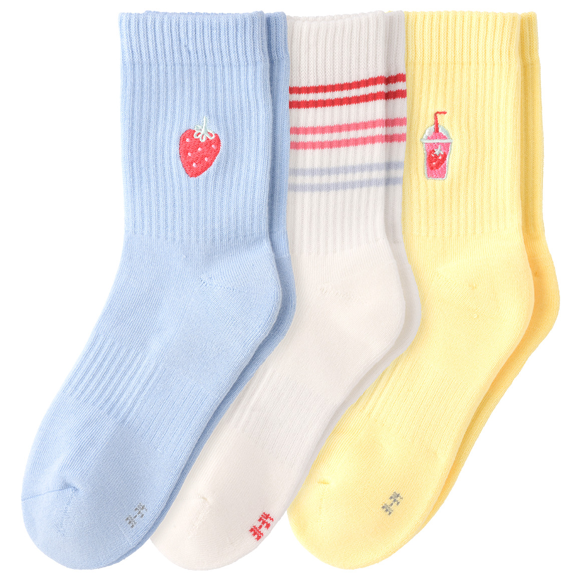 Famy 3 Paar Mädchen Socken mit bunten Motiven hellblau / weiss / hellgelb