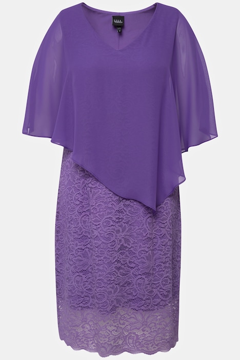 Abendkleid, Chiffon-Cape, Jersey, Spitzensaum, 3/4-Arm