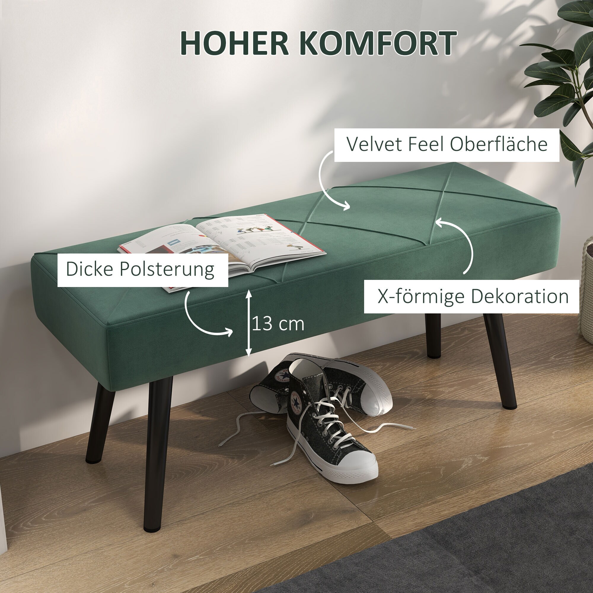 HOMCOM Sitzbank mit Fußpolster grün 100L x 36B x 45H cm