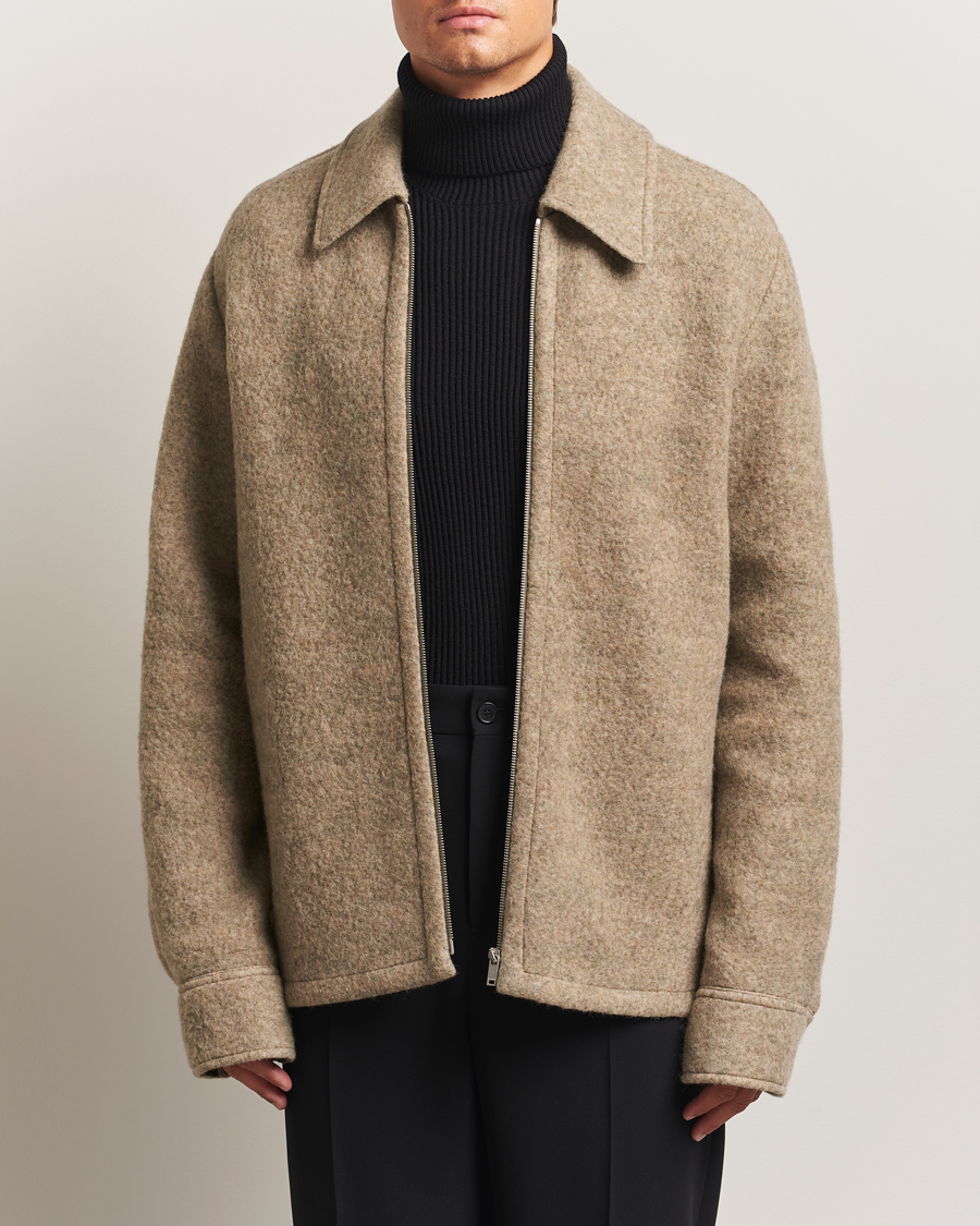 Jil Sander Felted Wool Shirt Jacket Beige