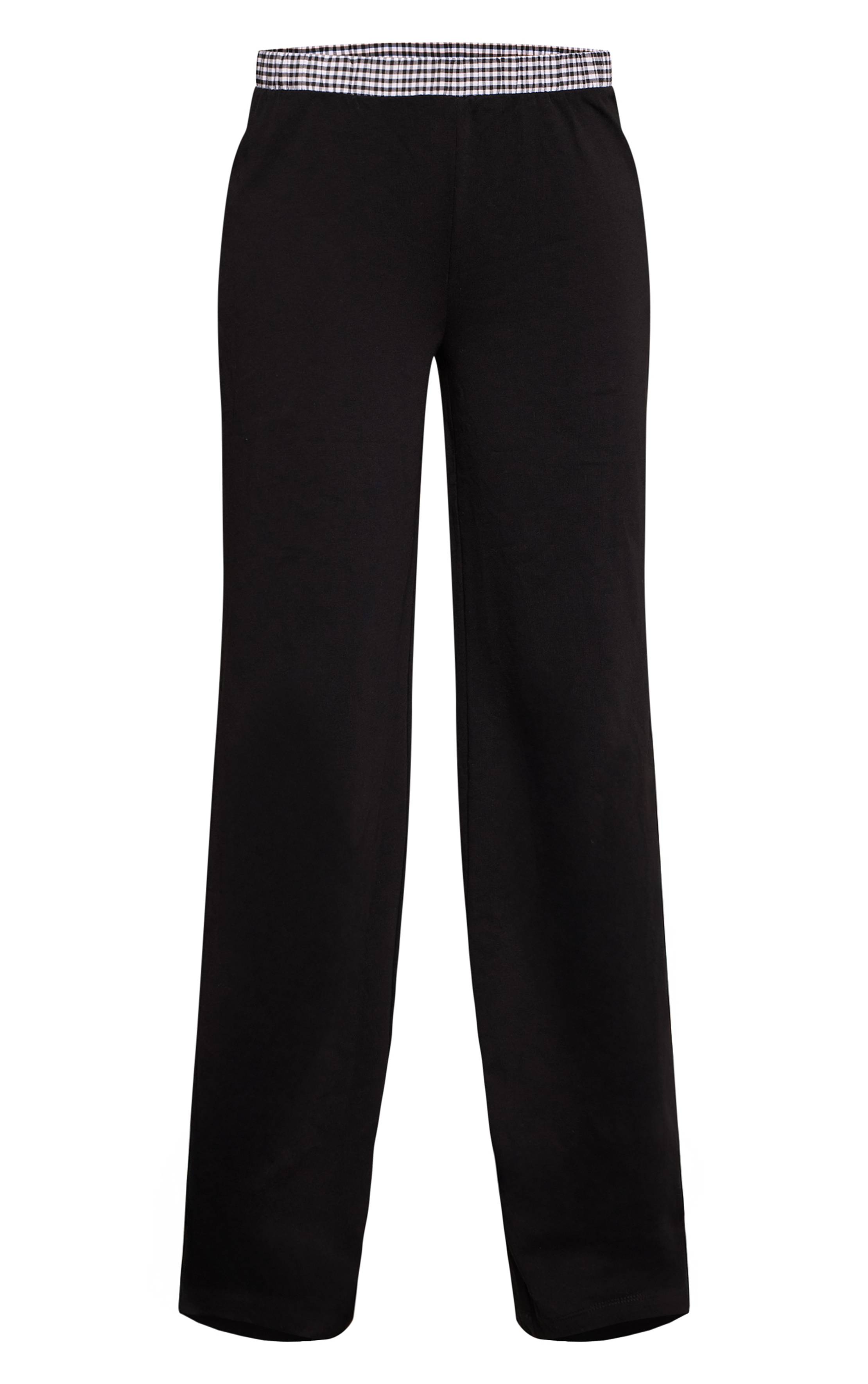 Noir Pantalon Large Tall En Jersey De Coton Avec Détail De Ceinture À Carreaux