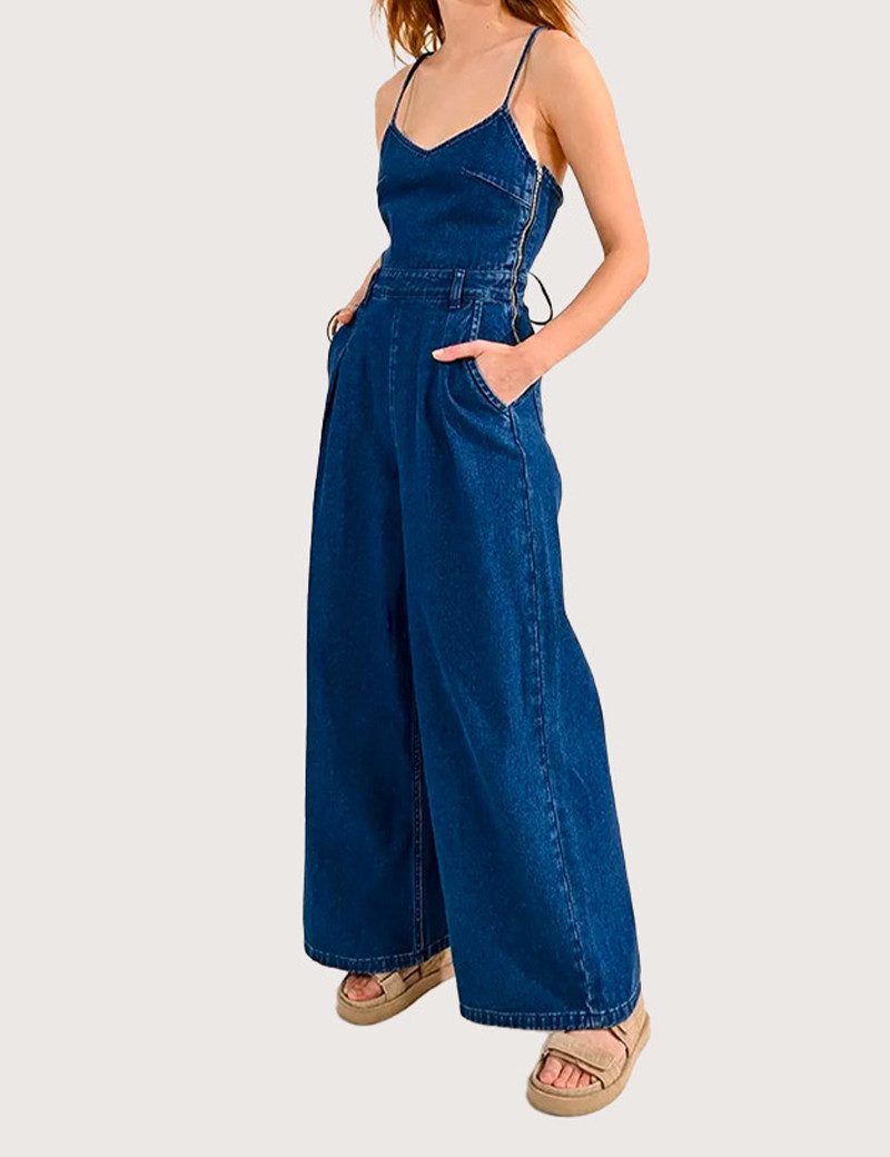 MOLLYBRACKEN COMBINAISON TISSÉE BLEUE DENIM