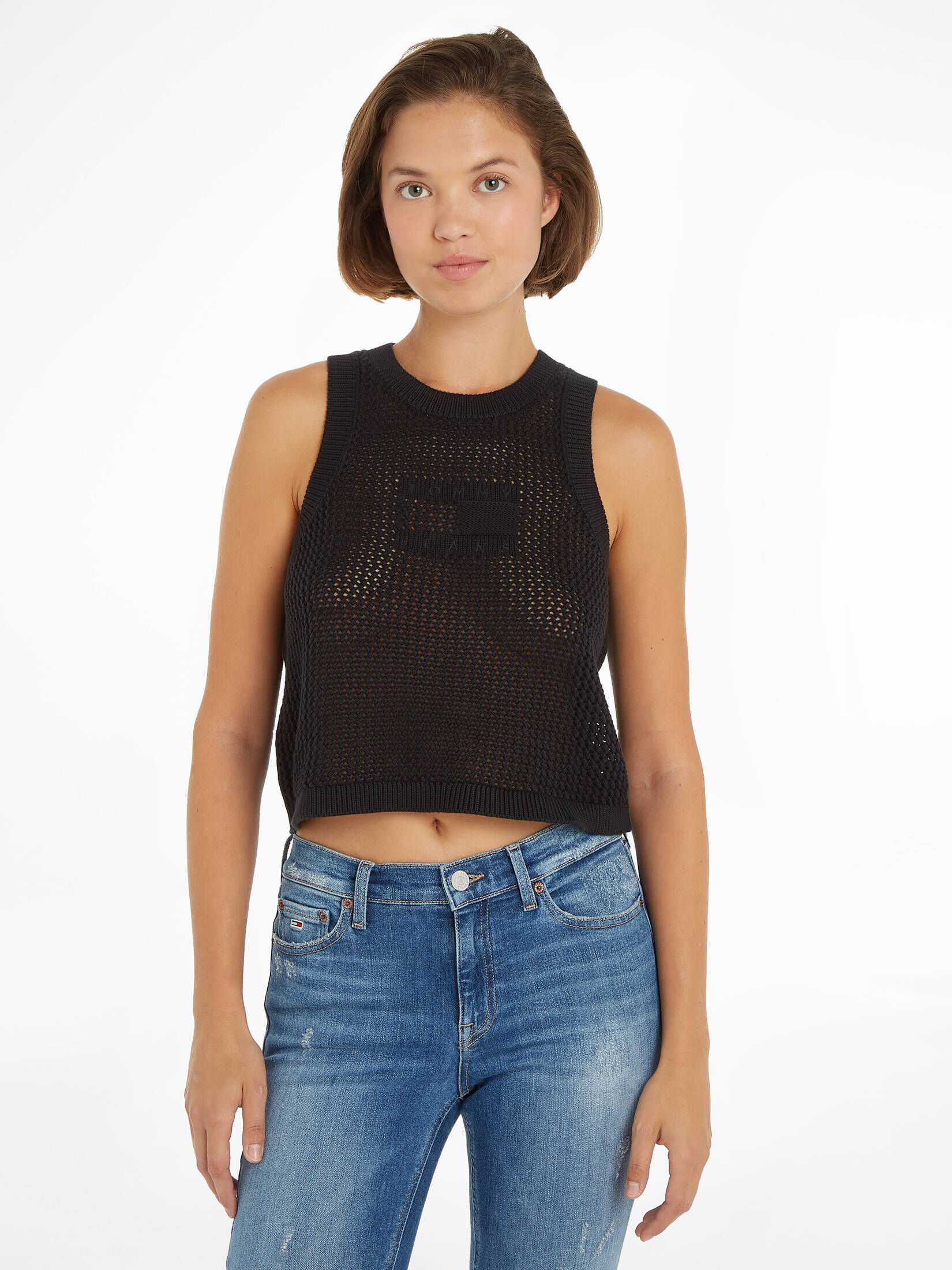 Tommy Jeans| Damen Stricktop aus Bio-Baumwolle TJW OPEN STITCH FLAG TANK TOP