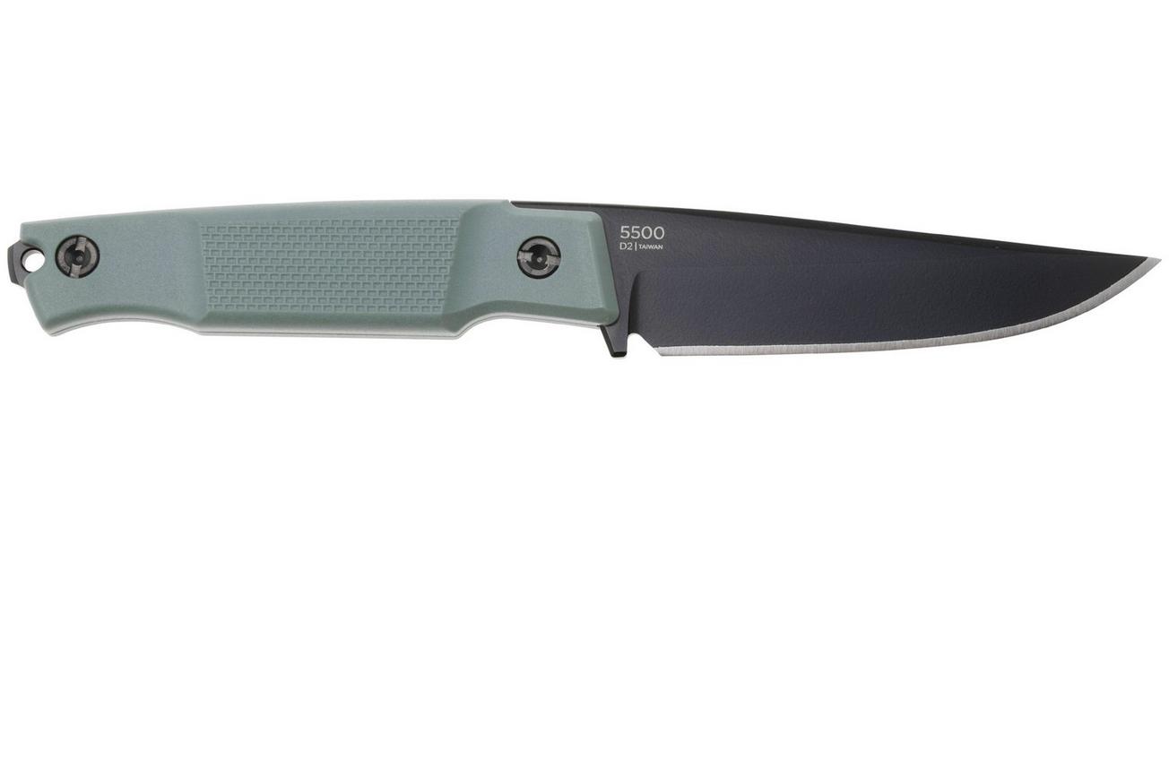 KA-BAR Apex 5500 Blackwashed D2, Grey-Green GFN, vaststaand mes, Petr Janda design
