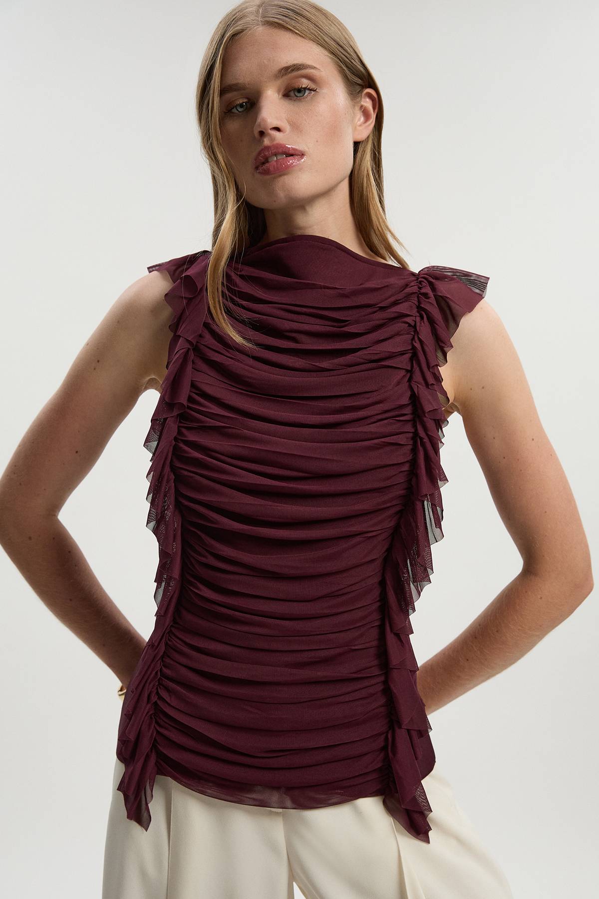 KarenMillen Haut en Maille Bandage avec Volants Froncés