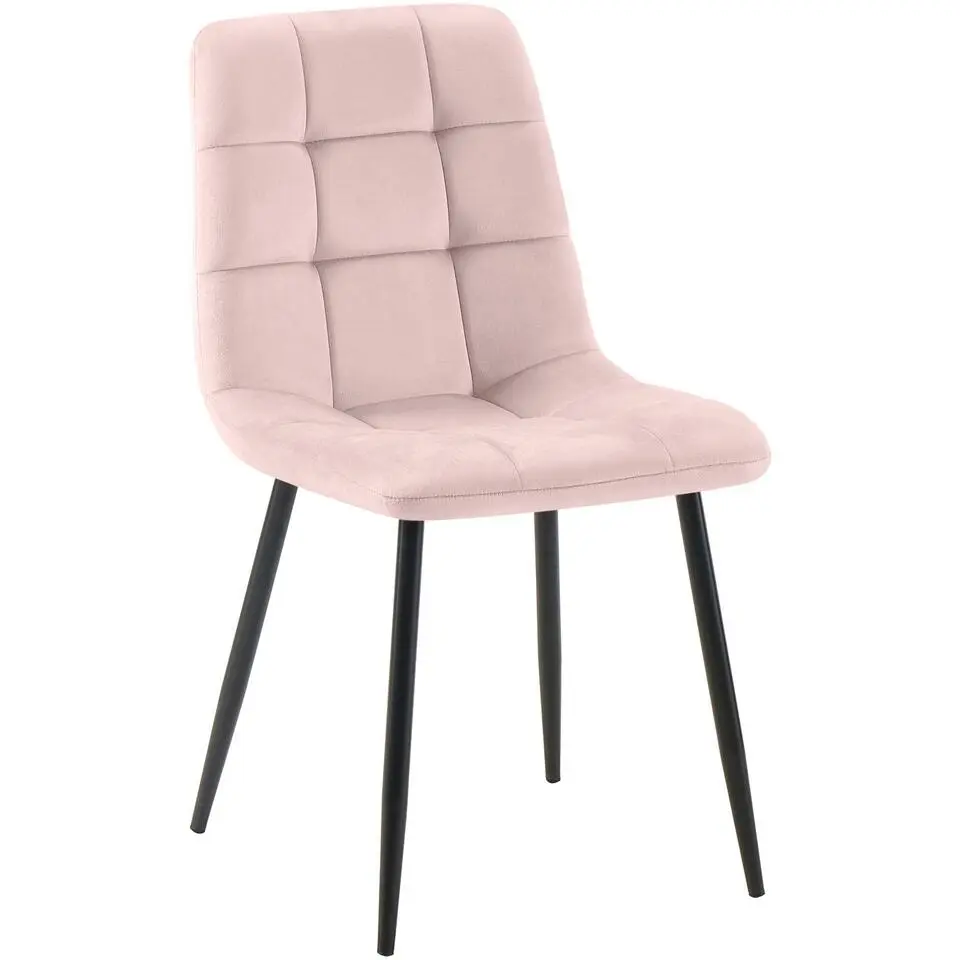 CLP Eetkamerstoel Antibes zwart Frame - Fluweel - roze