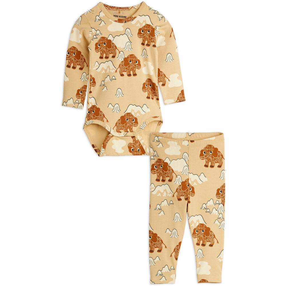 Køb Mini Rodini Beige Mammoth AOP Baby Sæt