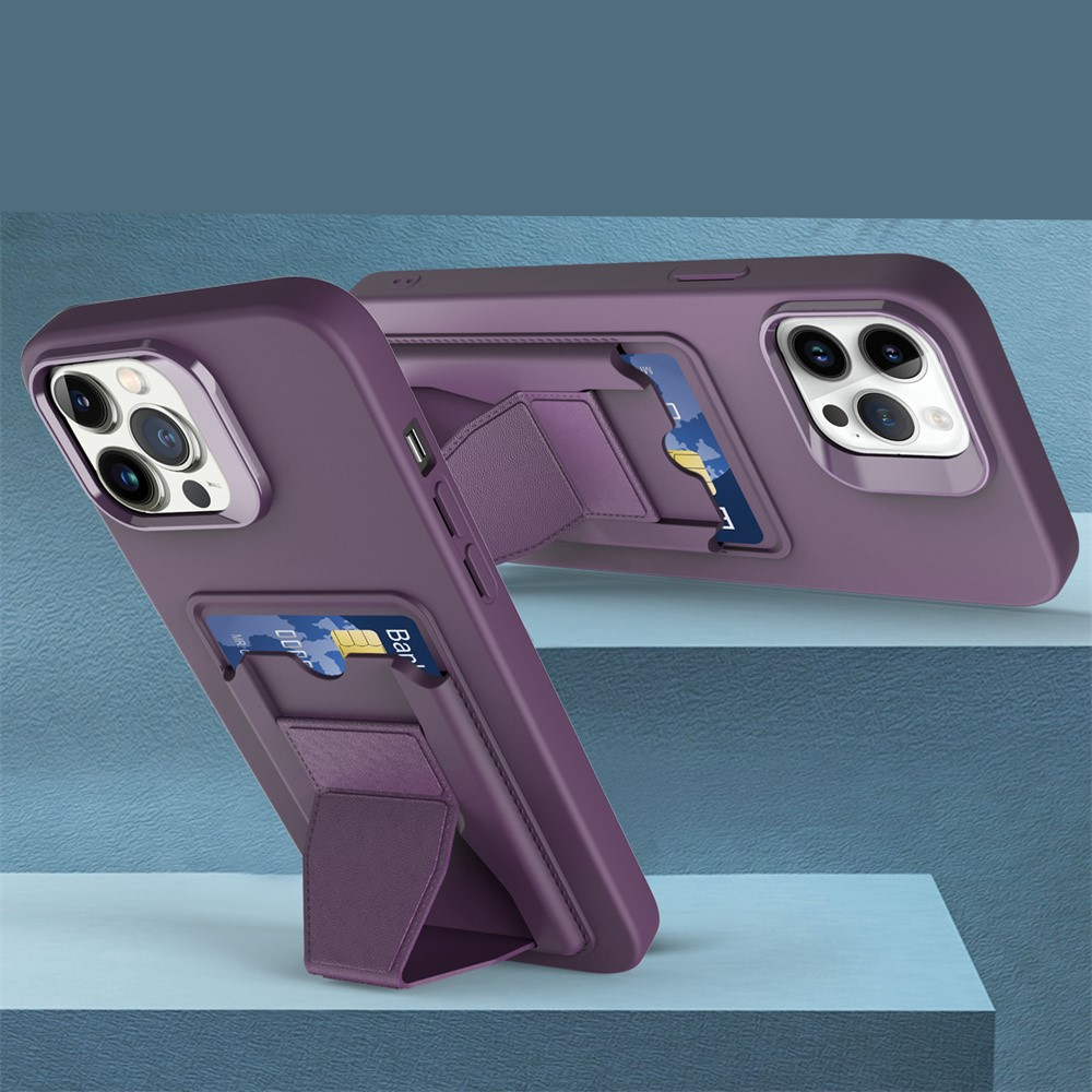 iPhone 15 Pro Gummi Hülle mit Kartenfach   Kickstand Aufsteller - Schwarz