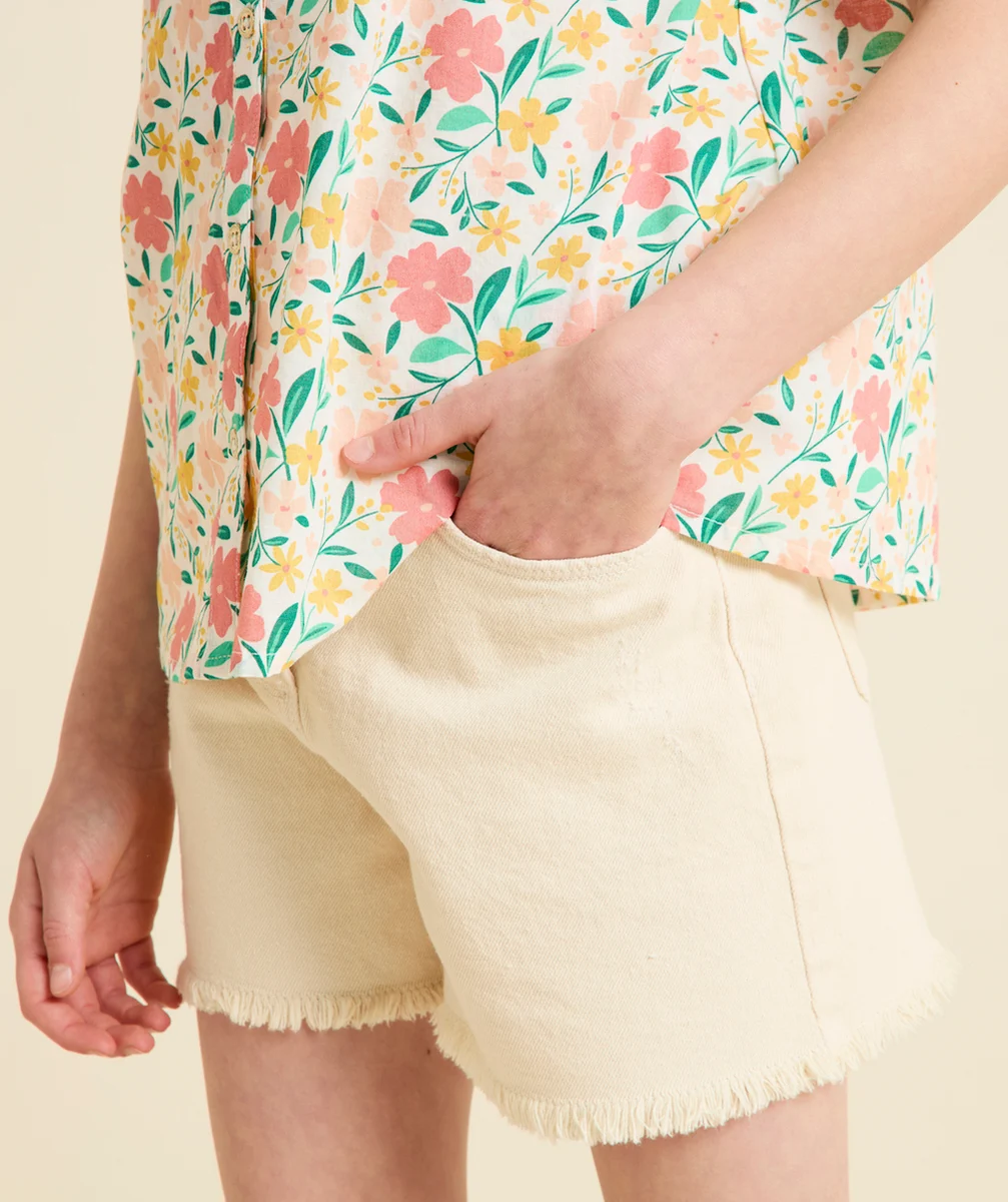 SHORT TAILLE HAUTE FILLE EN DENIM LESS WATER ÉCRU