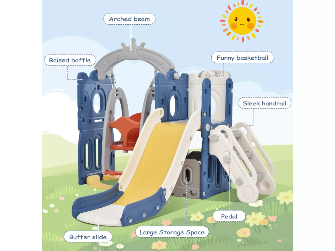 Toboggan et jeu d'escalade pour enfants, aire de jeux pour enfants 5 en 1, en polyéthylène haute densité