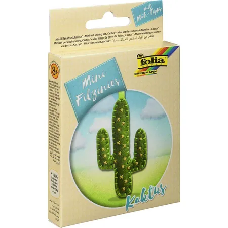 Folia Filz Nähset für Kinder Mini Filzinie, Anhänger Kaktus, 6 teilig