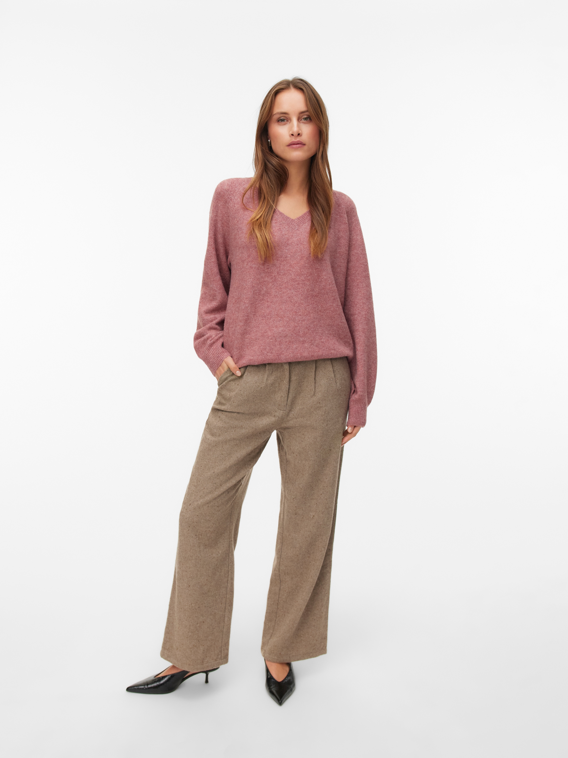 Vero Moda V-Ausschnitt-Pullover »VMLEAF LS LONG V-NECK PULLOVER«