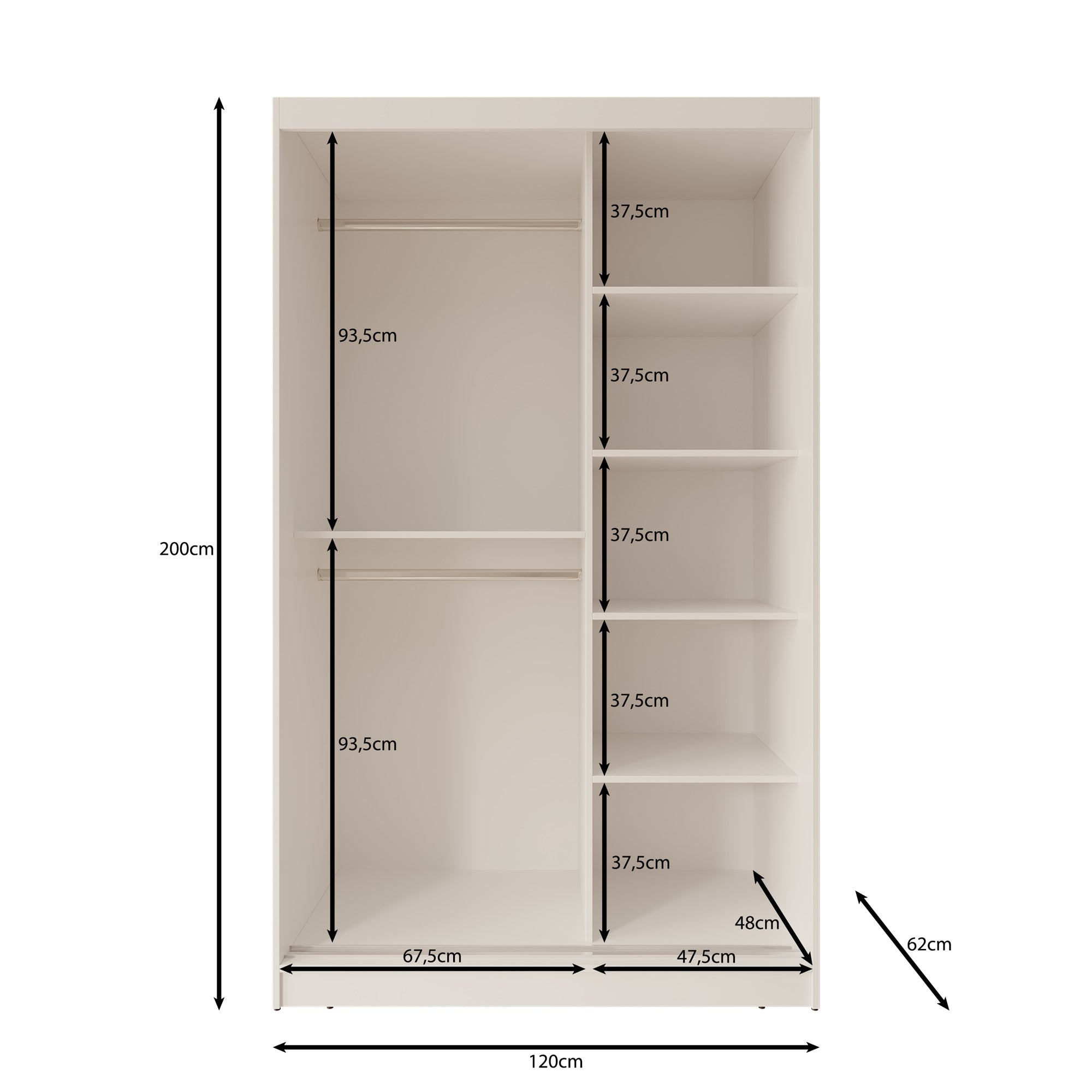 Moyo - Kledingkast met 2 schuifdeuren - Beige - 120x62x200 cm