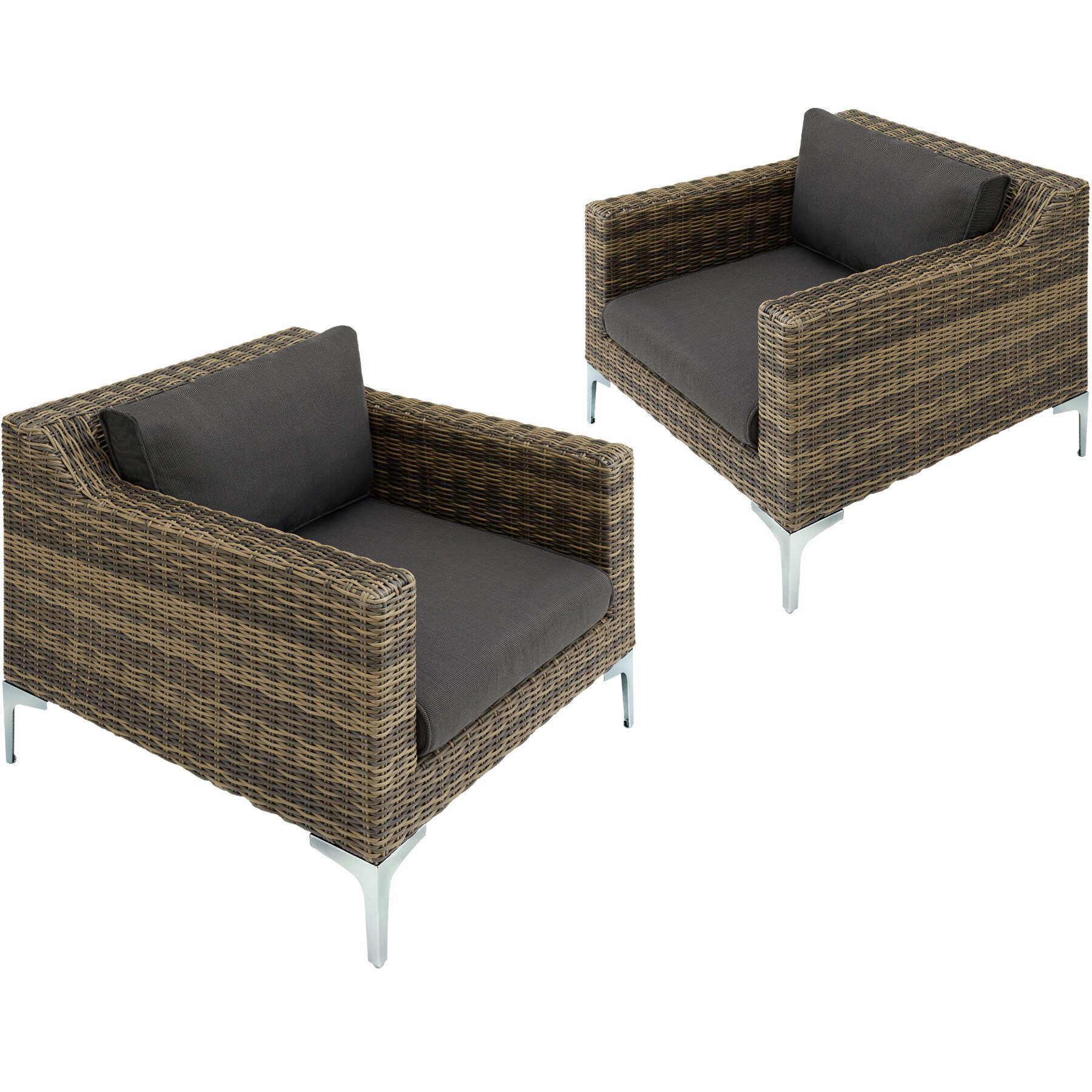 tectake® Modulares Rattanset, 2 Sessel mit Aluminiumgestell, natürlich nachempfundenes Geflecht, kein Aufbau