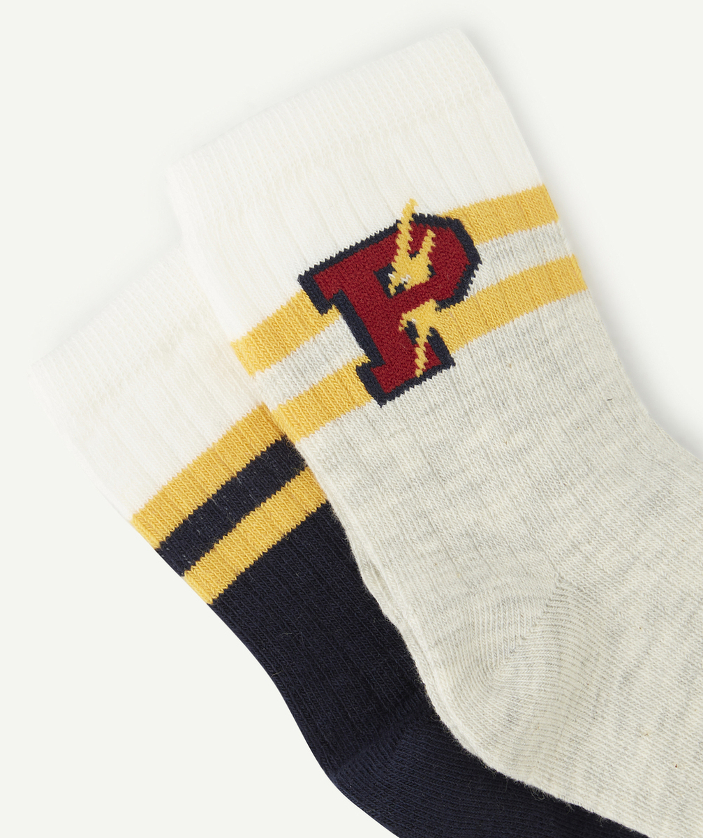 LOT DE 2 CHAUSSETTES HAUTES GARÇON AVEC LETTRES ET BANDES