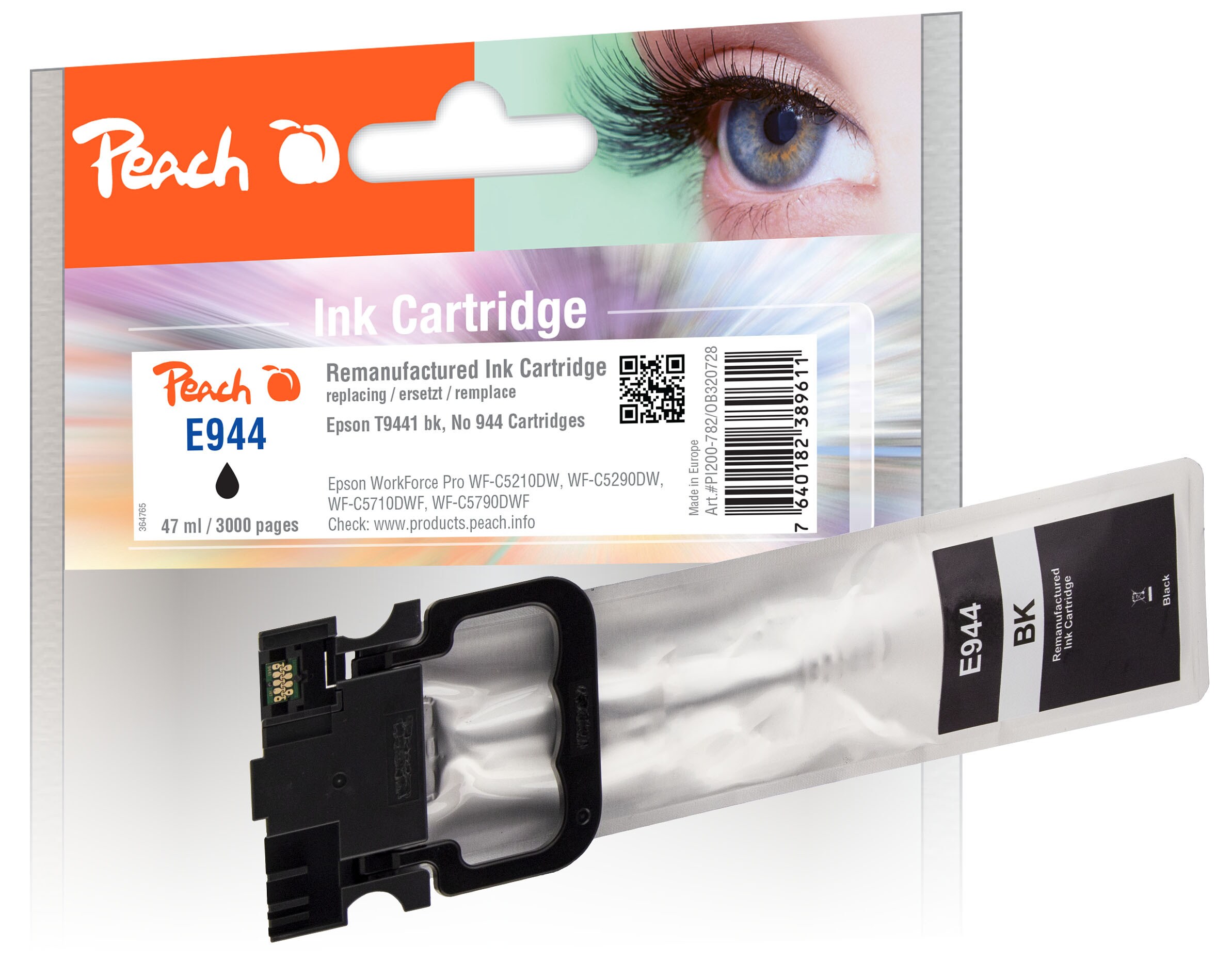 Peach E944/945/946 Druckerpatrone bk ersetzt Epson T9441, No. 944BK, C13T944140 für z.B. Epson WorkForce Pro WFC 5210 DW, Epson WorkForce WFC 5200 (wiederaufbereitet)