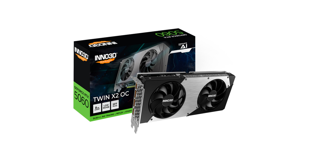 INNO3DGeForce RTX 5060 TWIN X2 OC 8GB grafische kaart  (DLSS 4, 3x DisplayPort, 1x HDMI 2.1)