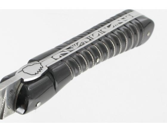 Vendetta Damas Corde Corne Noire Tresse Argent Couteau de Poche - Vendetta par Fontenille Pataud