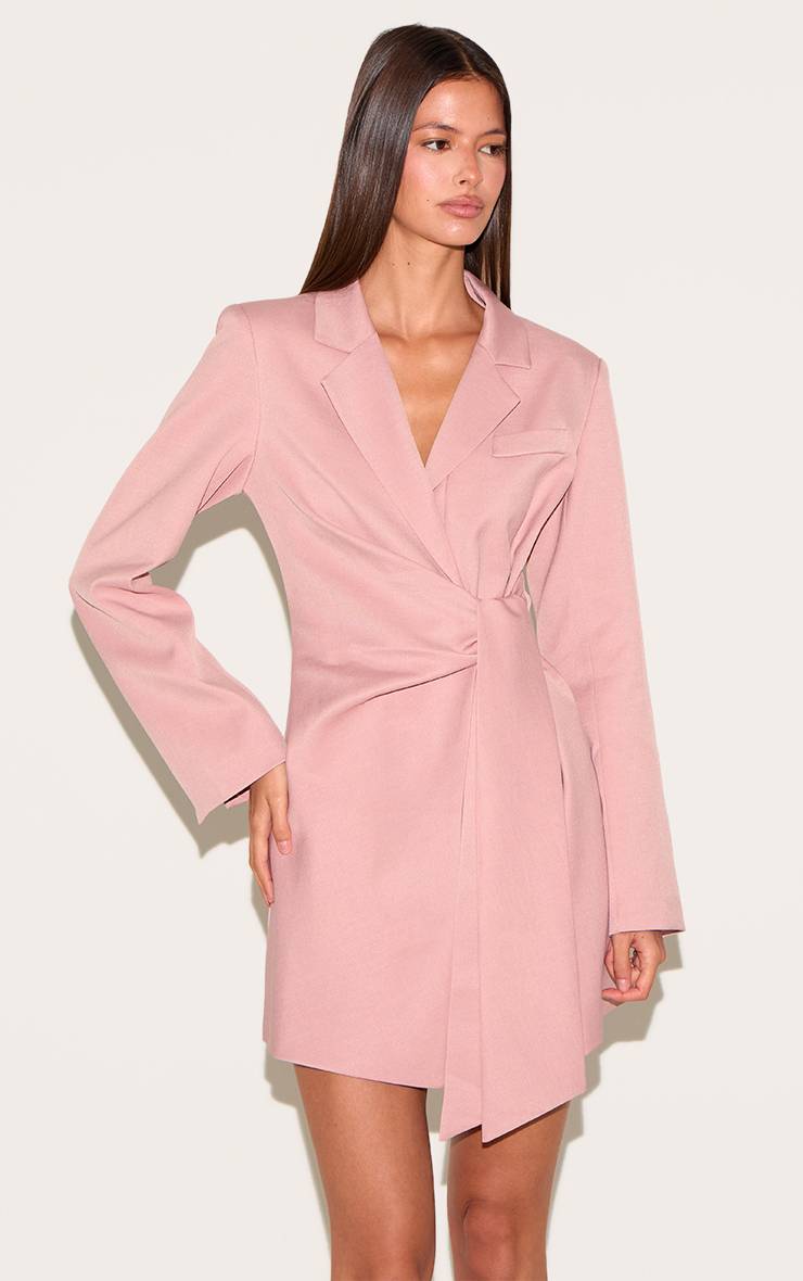 Rose Robe Courte Blazer Tissée Avec Lien Latéral