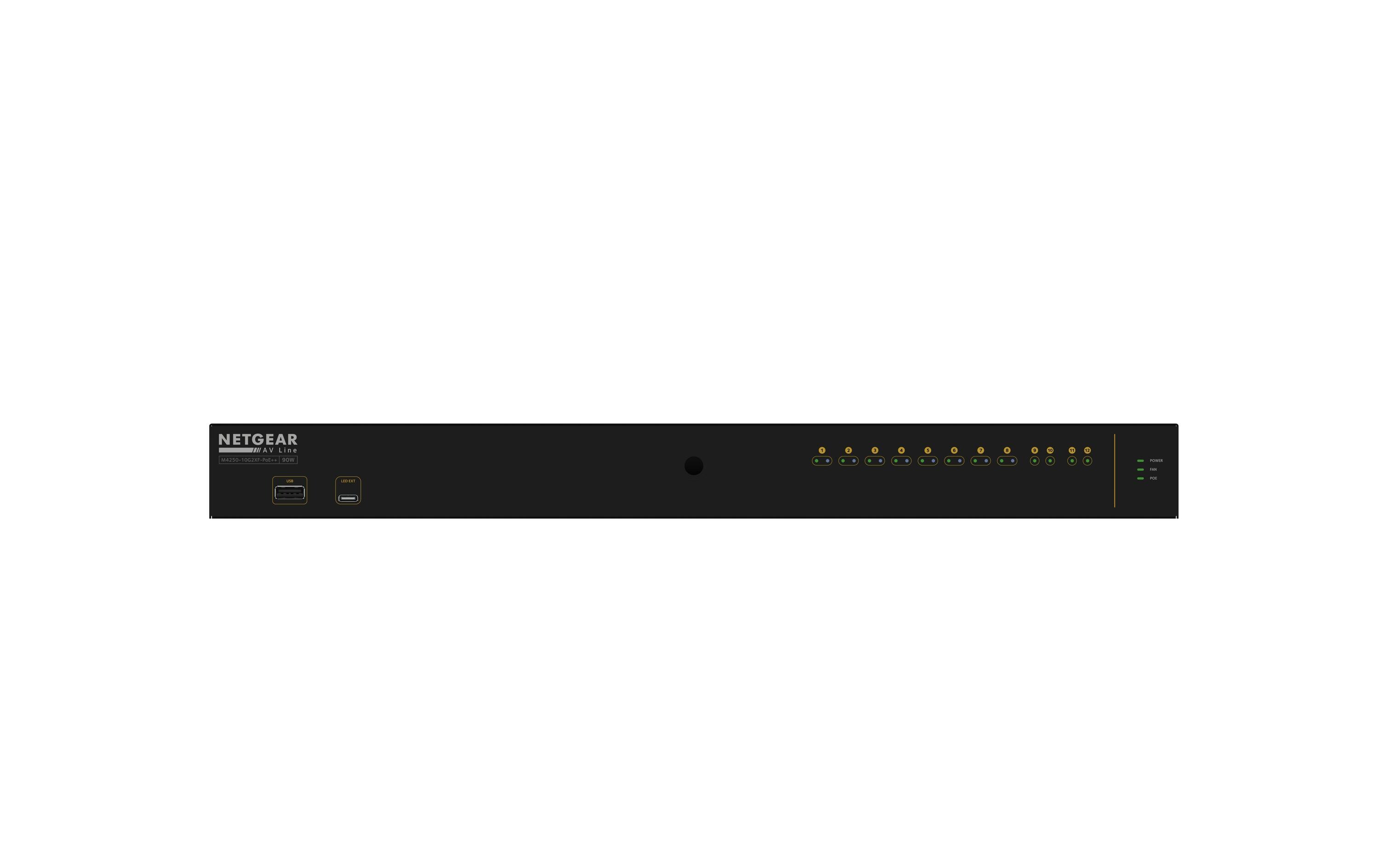 PoE++ Switch AV Line M4250-10G2XF-PoE++ 12 Port<br>NETGEAR AV Line M4250-10G2XF-PoE++ 8x1G Utra90 PoE++ 802.3bt 720W 2x1G and 2xSFP+ Managed Switch (GSM4212UX)