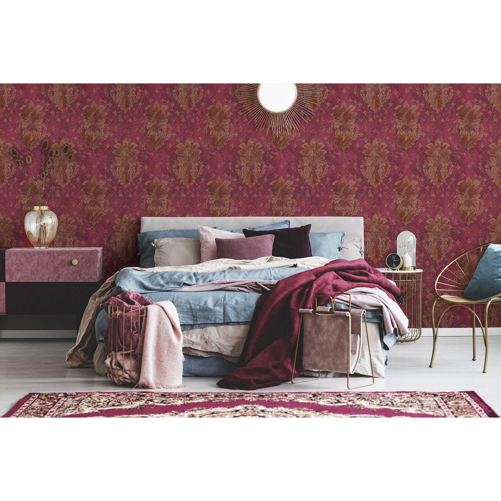 Vliestapete - rot-gold - 10 Meter