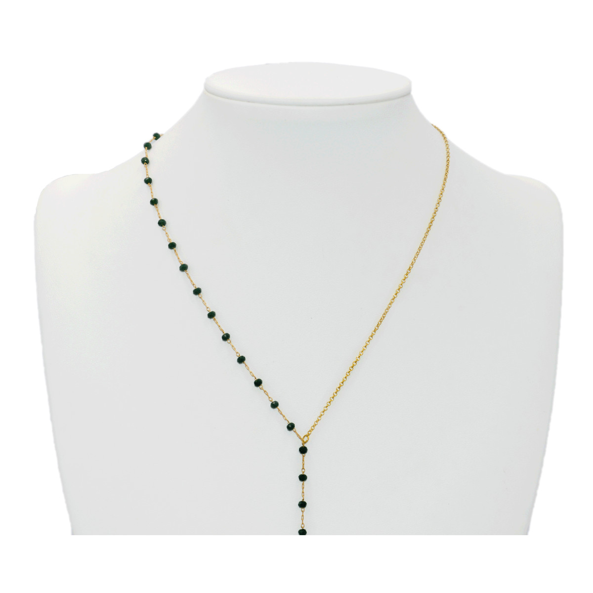 Collier en Y  perle de verre chapelet et  cauri doré à l 'or