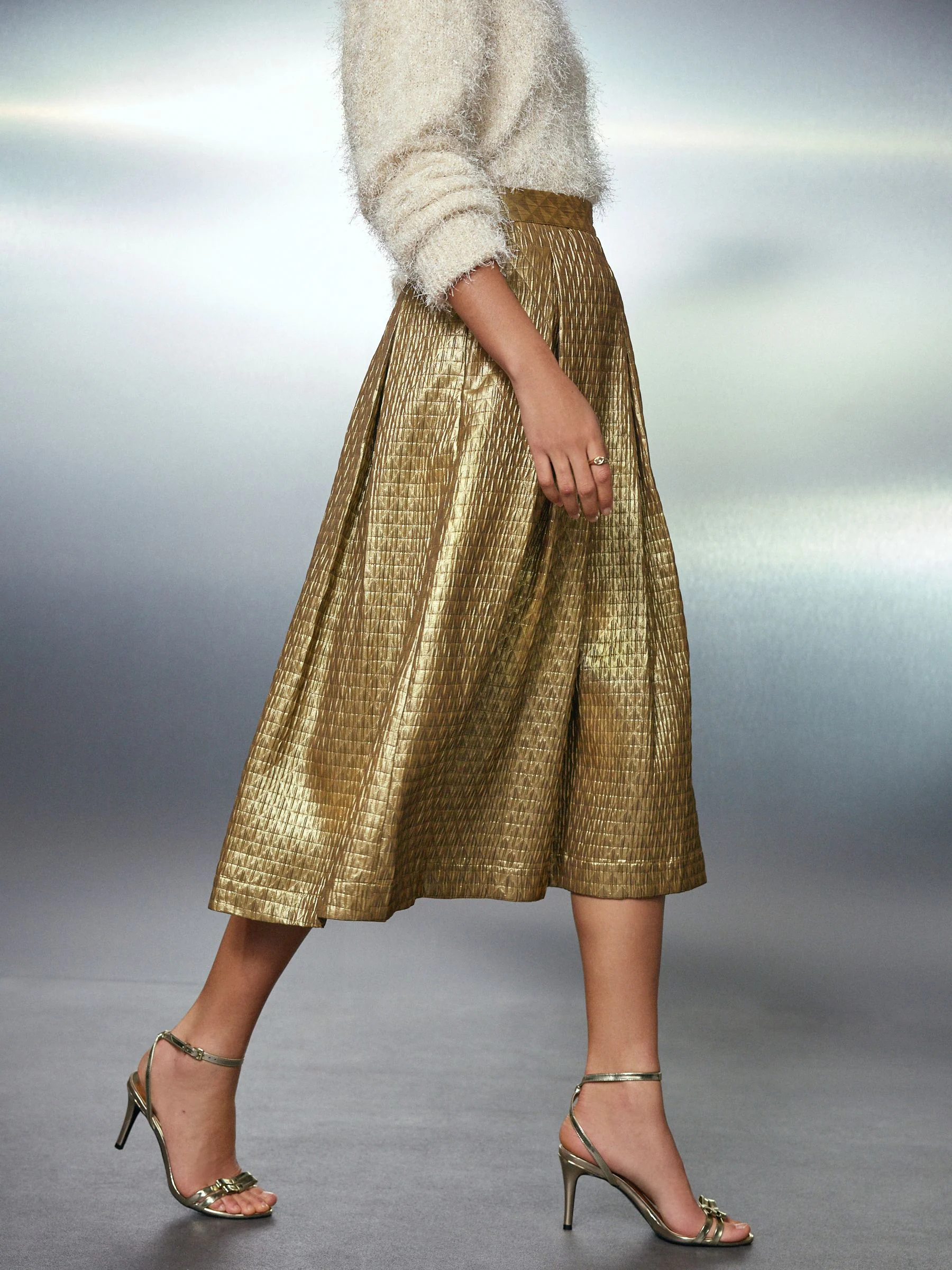 Goud metallic - Geplooide midi-rok