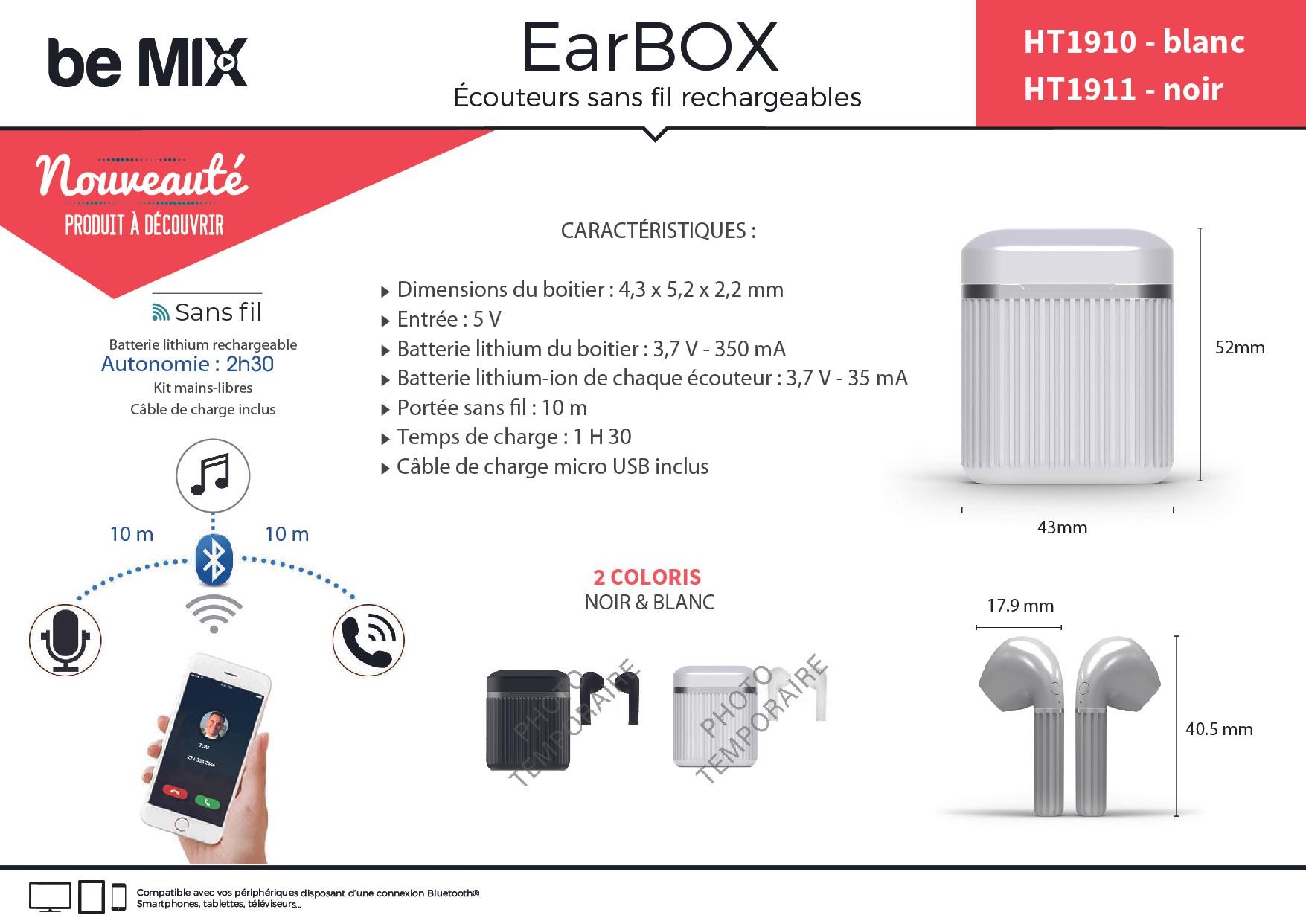 ECOUTEURS EARBOX SANS FIL NOIR