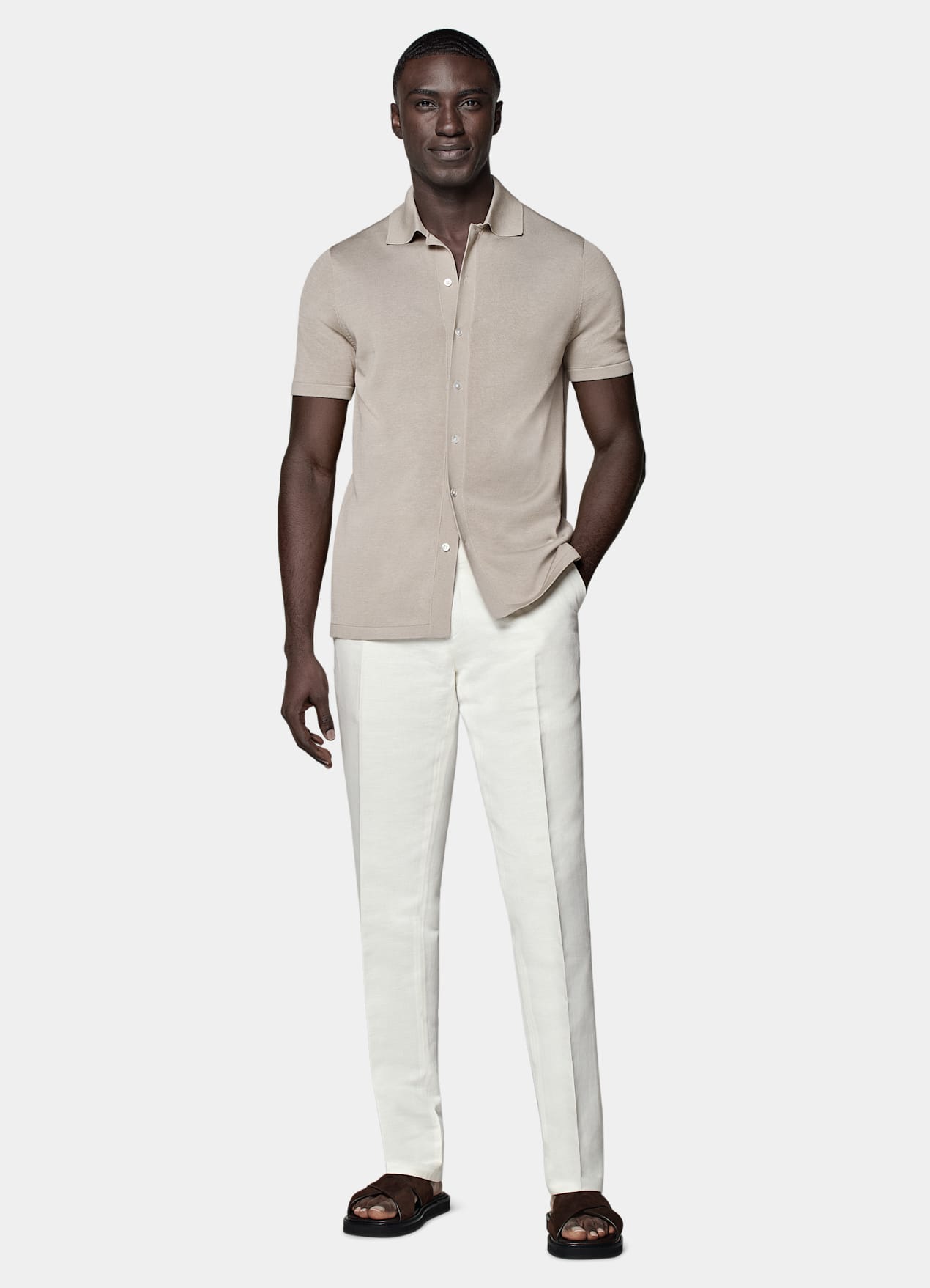 Cardigan type polo taupe clair