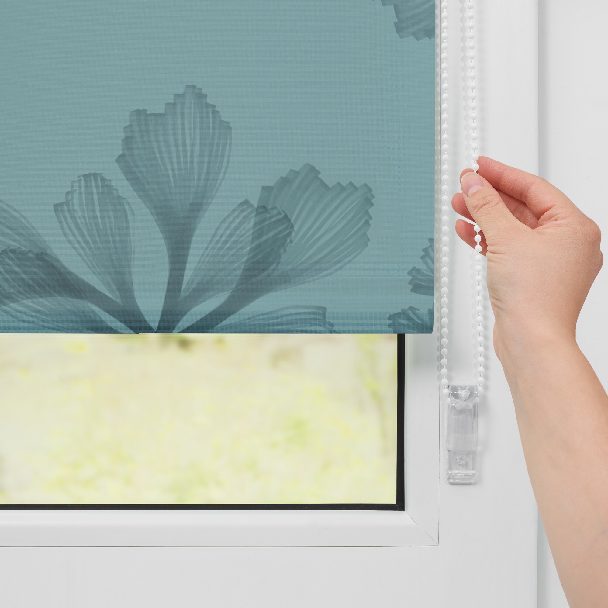 Lichtblick Rollo Klemmfix, ohne Bohren, blickdicht, Aqua Floral - Blau