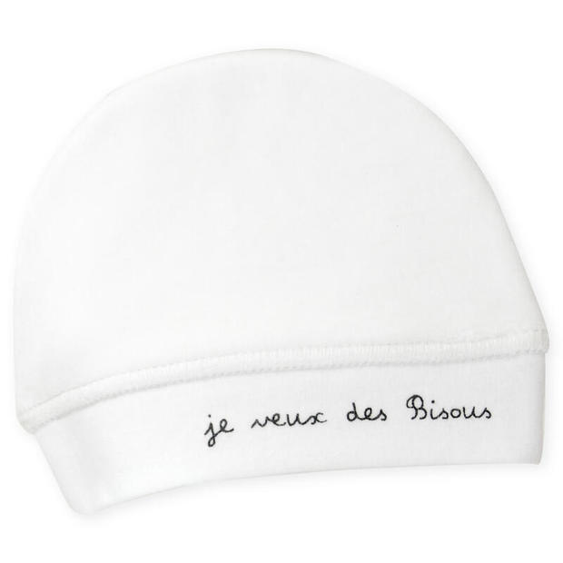 Bonnet de naissance en velours Bisous - Blanc - TROIS KILOS SEPT