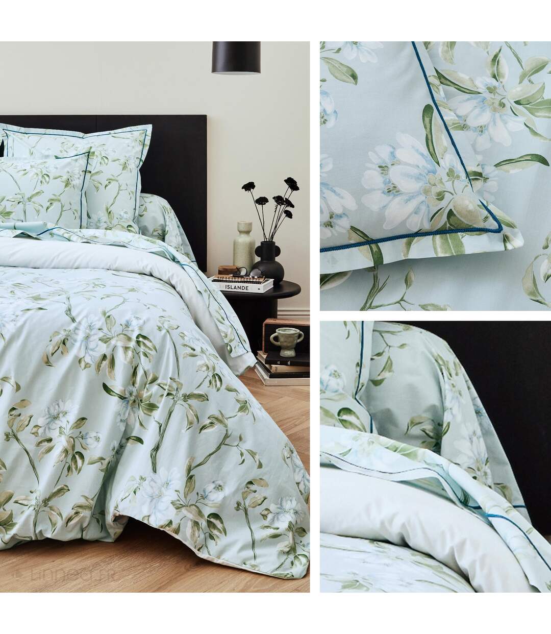 Drap plat 280x325 cm percale coton ELÉNA vert Nil