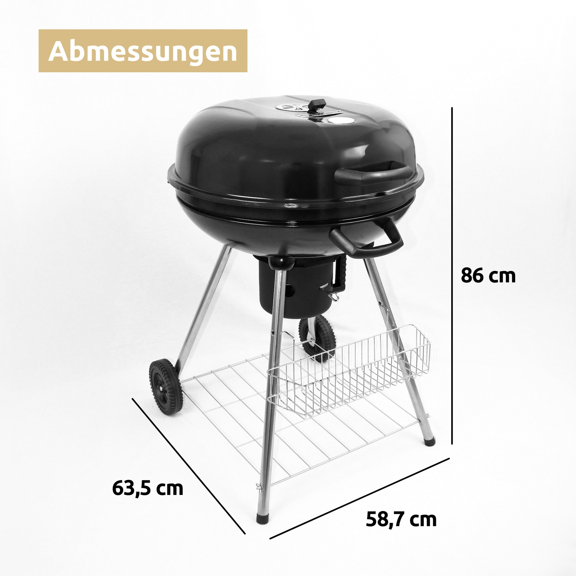 deluxe4home Holzkohlegrill KUGEL 64 x 59 cm schwarz