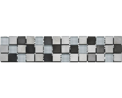 Glazen rand met metaal 5,9 x 30,5 cm zilverzwart
