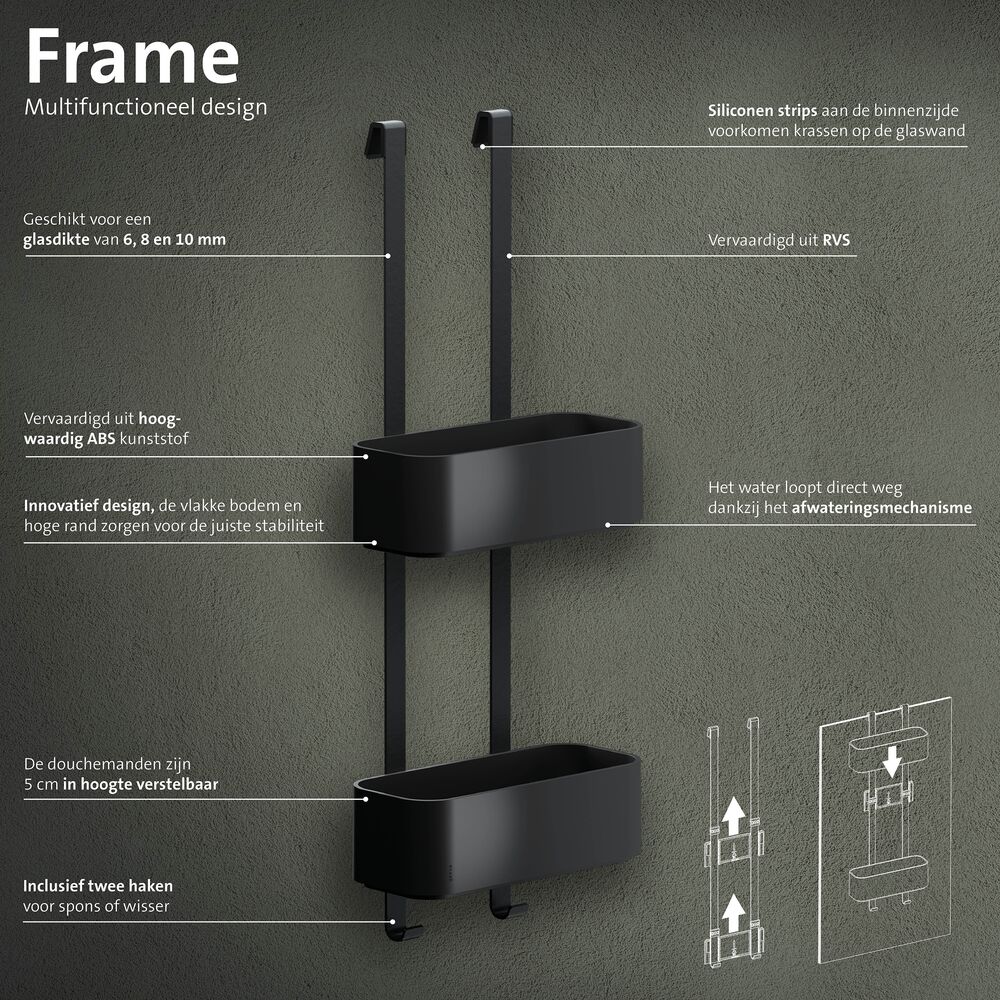 Geesa Frame ophangbaar doucherek 25cm zwart