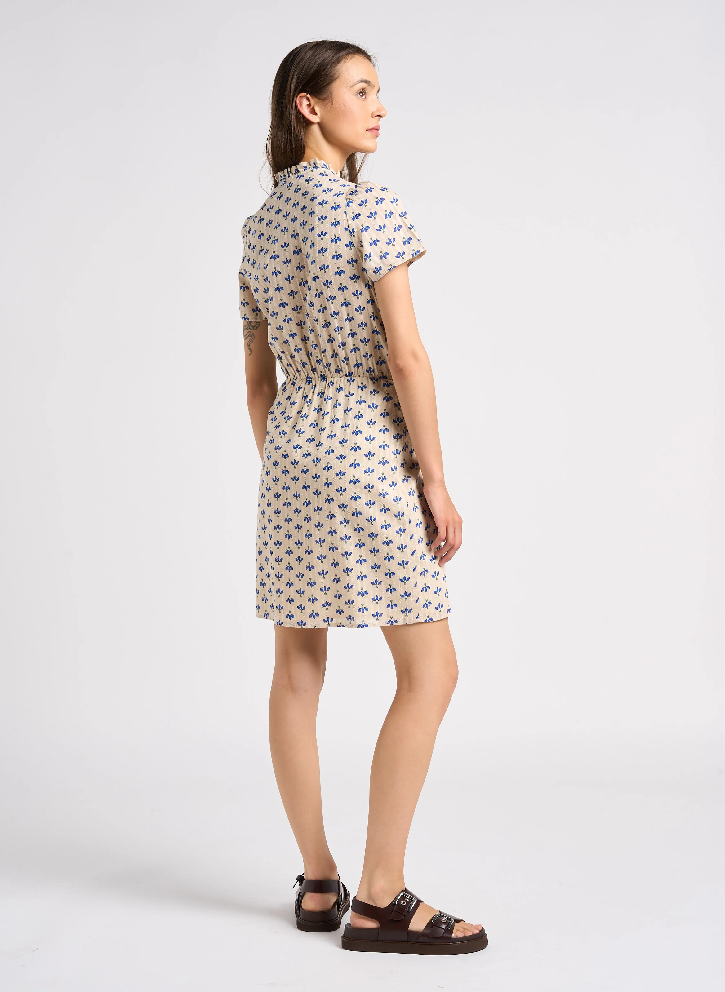 Robe courte col rond en coton | Blanc