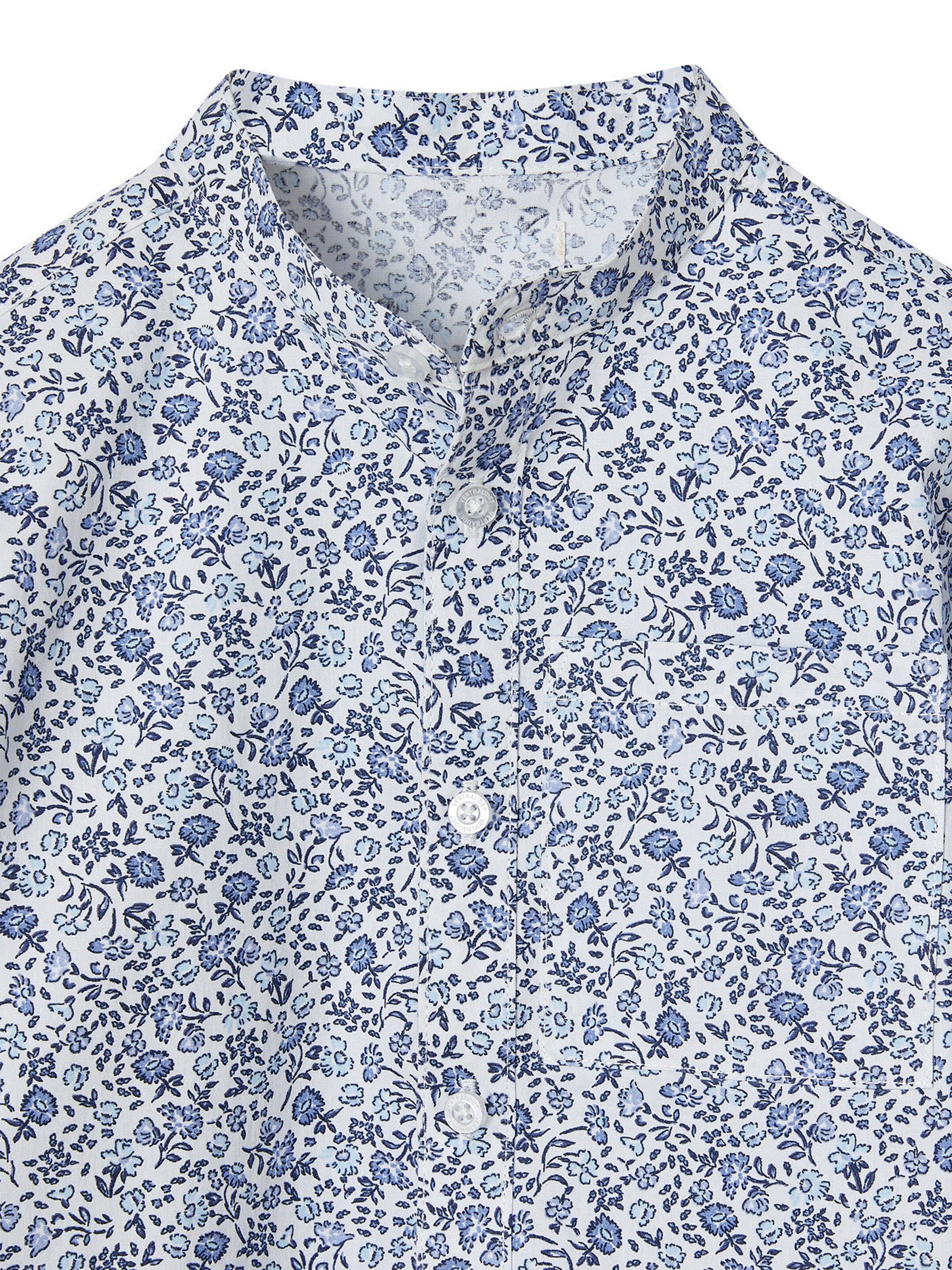 Vertbaudet Jungen Hemd mit Stehkragen und Blumenmuster blau bedruckt
