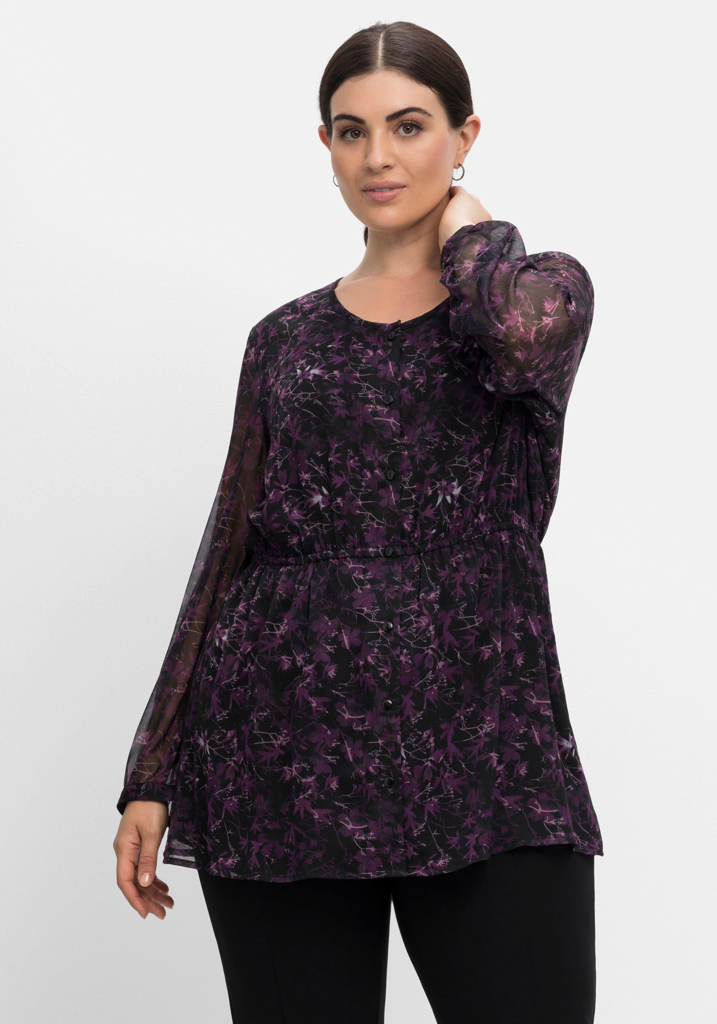 Longbluse mit Blumendruck, aus Crêpe mit Innentop