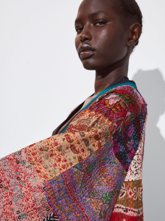 Quimono de seda patchwork - Multicolorido