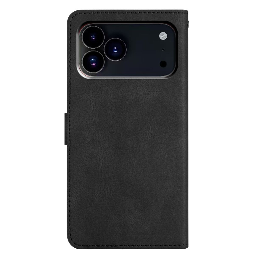 iPhone 17 Pro Leder Tasche Flip Cover mit Kartenfächern Geometrisches Design - Schwarz